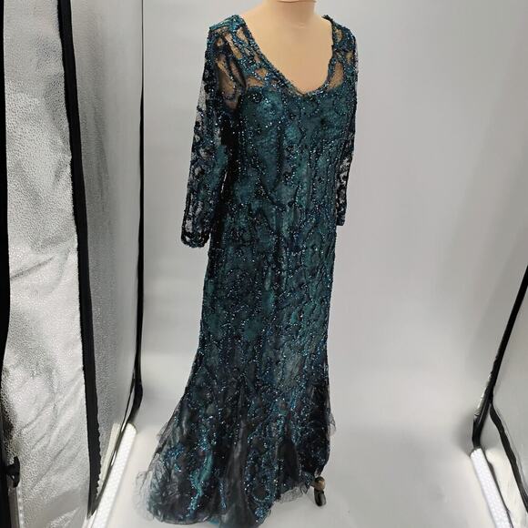 $1295 Rene Ruiz Collection Women's Green Floral Round Neck Gown Dress - Picture 14 of 16